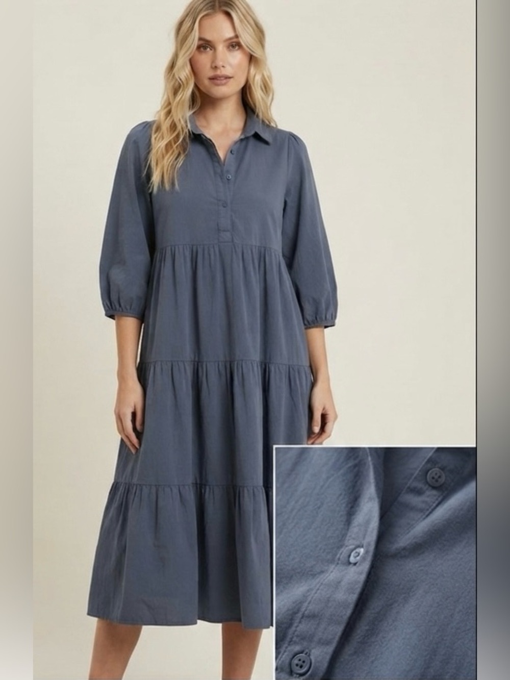 POMANDER place Tiered Shirt Dress in Slate Blue